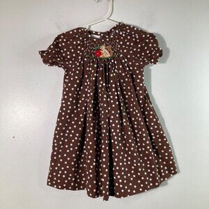 Toddler Girls Smocked Giraffe Embroidered Dress Polka Dots Squirrel Apple12M